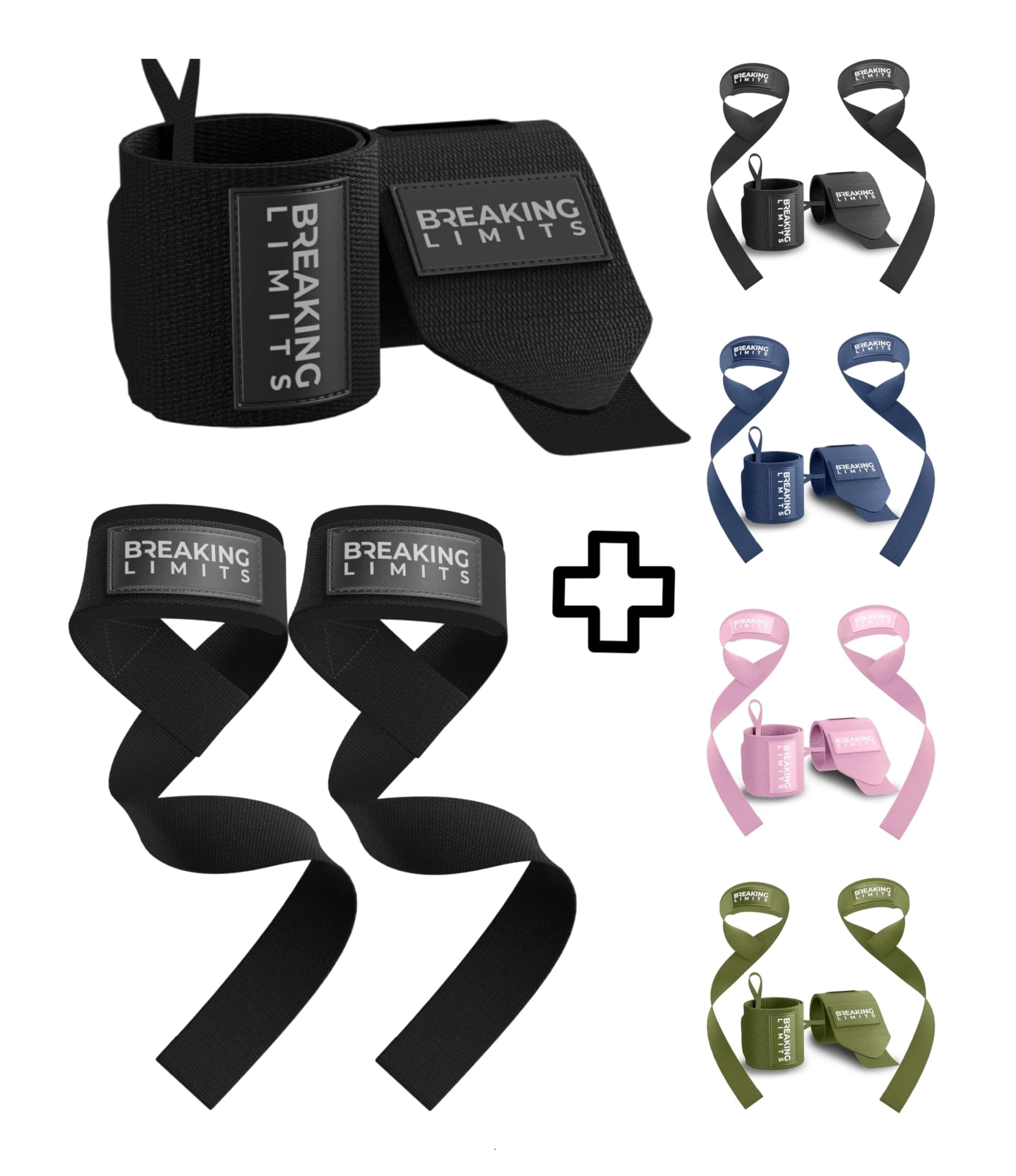BREAKING LIMITS Wrist Wraps Weightlifting & Lifting Straps (Bundle) – Gym Wrist Straps – Weight Lifting Wrist Support Strap - Gym accessories for men – Weight Deadlift Straps – Wrist Supports