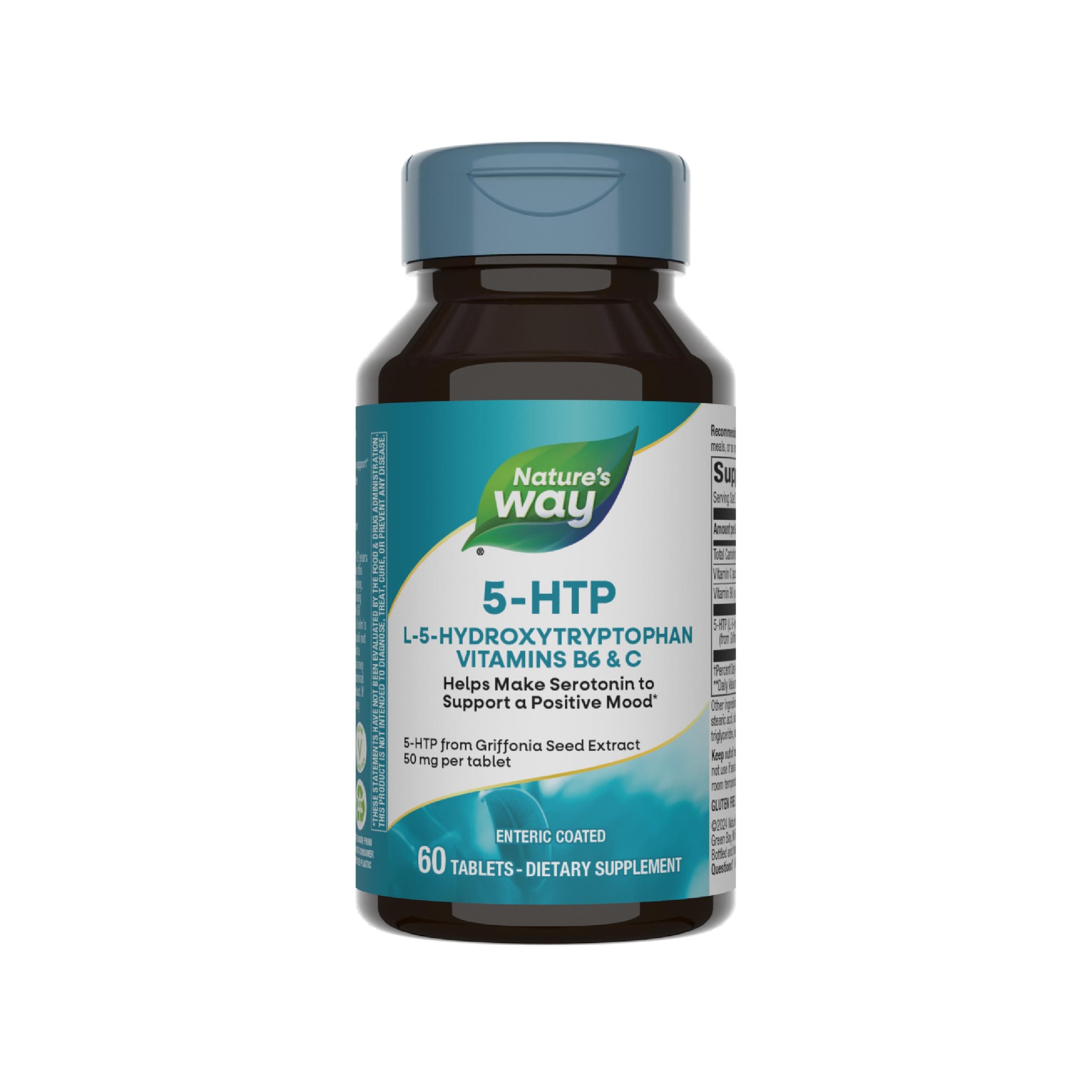Nature's Way 5-HTP, L-5-Hydroxytryptophan, Helps Make Serotonin to Promote a Positive Outlook*, Vitamin B6, Vitamin C, Griffonia Bean Extract, 60 Tablets (Packaging May Vary)