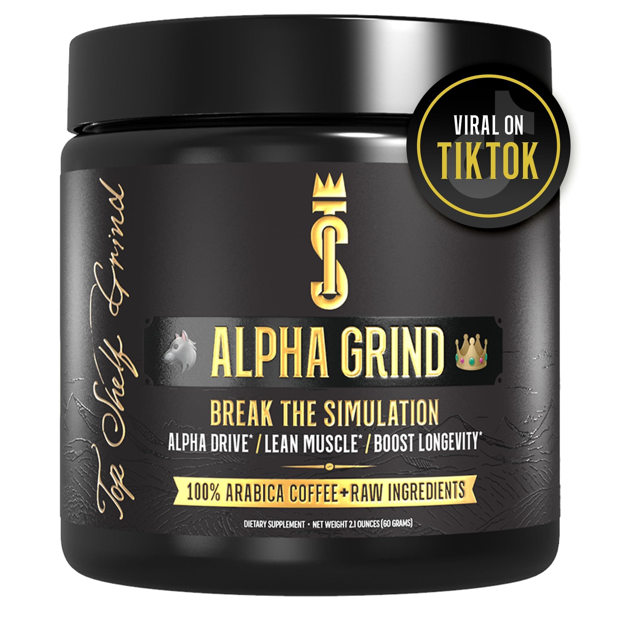 Join Top Shelf Grind Alpha – Instant Maca Coffee for Men + Natural Energy + Brain Booster Nootropic for Ageless Clarity, Focus | Lean Muscle Building Growth & Size, 30SV