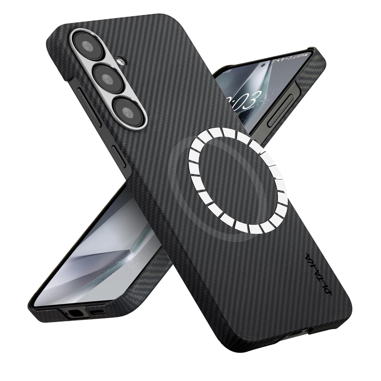 pitaka for S25 Plus Case, 6.7 Inch, Compatible with MagSafe, Slim & Light Samsung Galaxy S25 Plus Case, 600D Aramid Fiber Made [Ultra-Slim Case - Black/Gray]