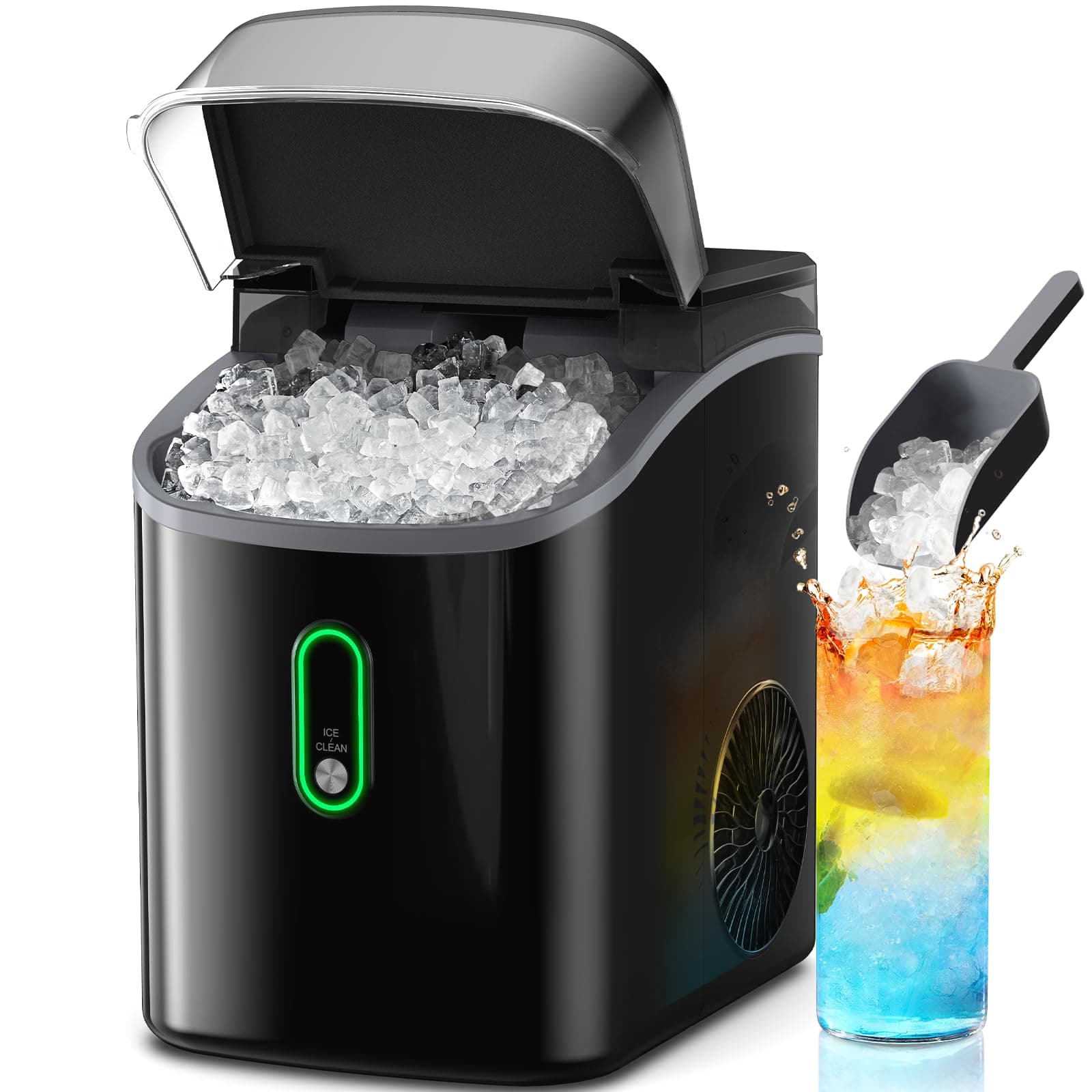 Nugget Ice Maker Countertop - Silonn Pebble Ice Maker Machine with Self-Cleaning Function, 33lbs/24H, Ice Makers for Home/Kitchen/Office