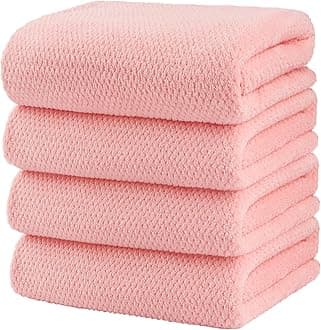 HOMEXCEL Bath Towel Set Pack of 4, Microfiber Ultra Soft Highly Absorbent Bath Towel, Lightweight and Quick Drying Towels for Body, Sport, Yoga, SPA, Fitness, Pink