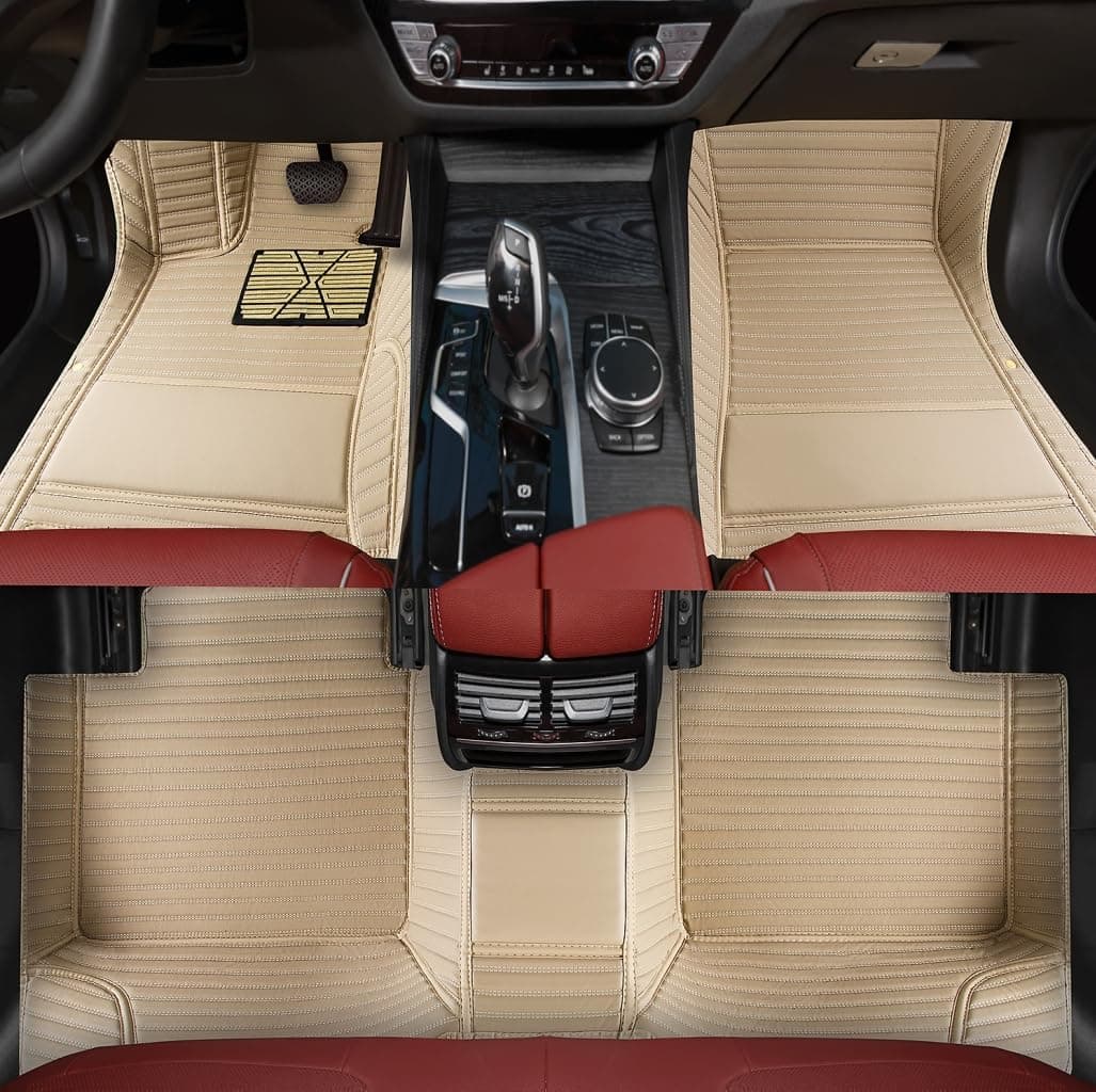 Custom Personalized Floor Mats for Cars，Luxury Full Coverage All Weather Car Floor Mats，Anti-Slip Leather Car Mat Set ，Custom Floor Mats for 99% of Cars, Trucks & SUVs (Streak Beige)