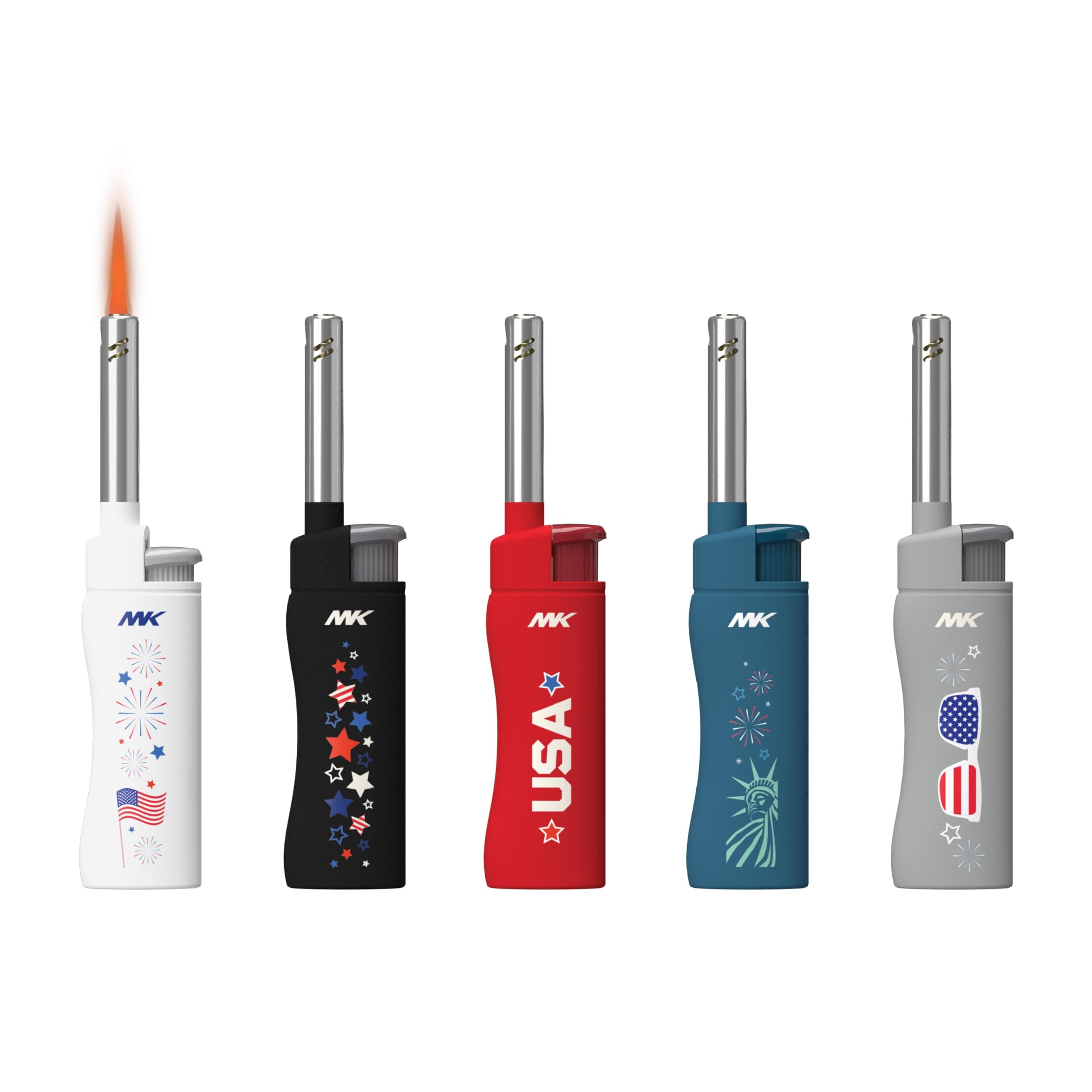 MK Candle Lighter, Butane Refillable Wind-Resistant Flame, 5-Pack for BBQ, Camping, Outdoor Use (Independence-5PC)
