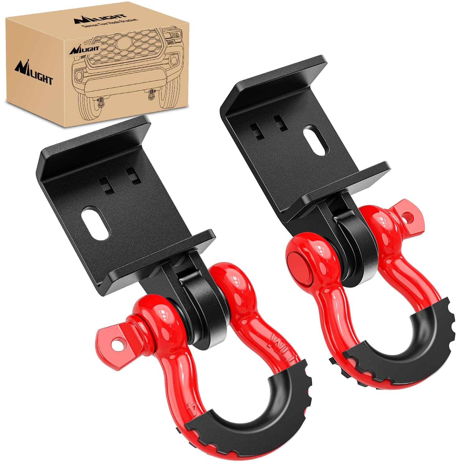 Nilight (2 Pack) Demon Front Tow Hook Mounting Bracket with 3/4” D-Ring Shackle Fit for 2009-2016 2017 2018 2019 2020 2021 2022 2023 Toyota Tacoma, with 7/8" Screw Pin and Isolator Rubber Washers