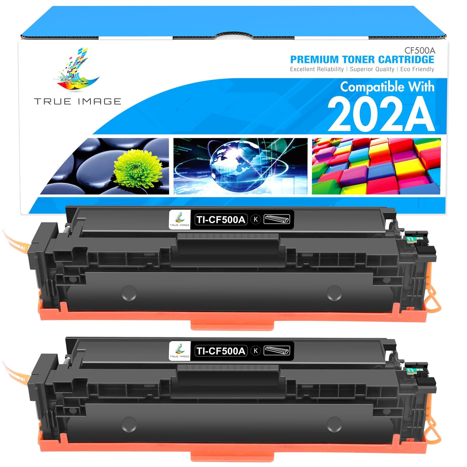 TRUE IMAGE Compatible Toner Cartridge Replacement for HP 202A CF500A 202X CF500X Color Pro MFP M281fdw M281cdw M254dw M254nw M281fdn M280nw M254 M281 202 Toner Ink Printer (Black, 2-Pack)