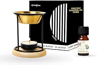 Aromafume Exotic Essential Oil Burner | Oil Diffuser with candle | Brass | Use for Essential, Aroma, Diffuser Oil, SPA, Yoga, Meditation, Home Fragrance | with Surprise 10ml Essential Oil