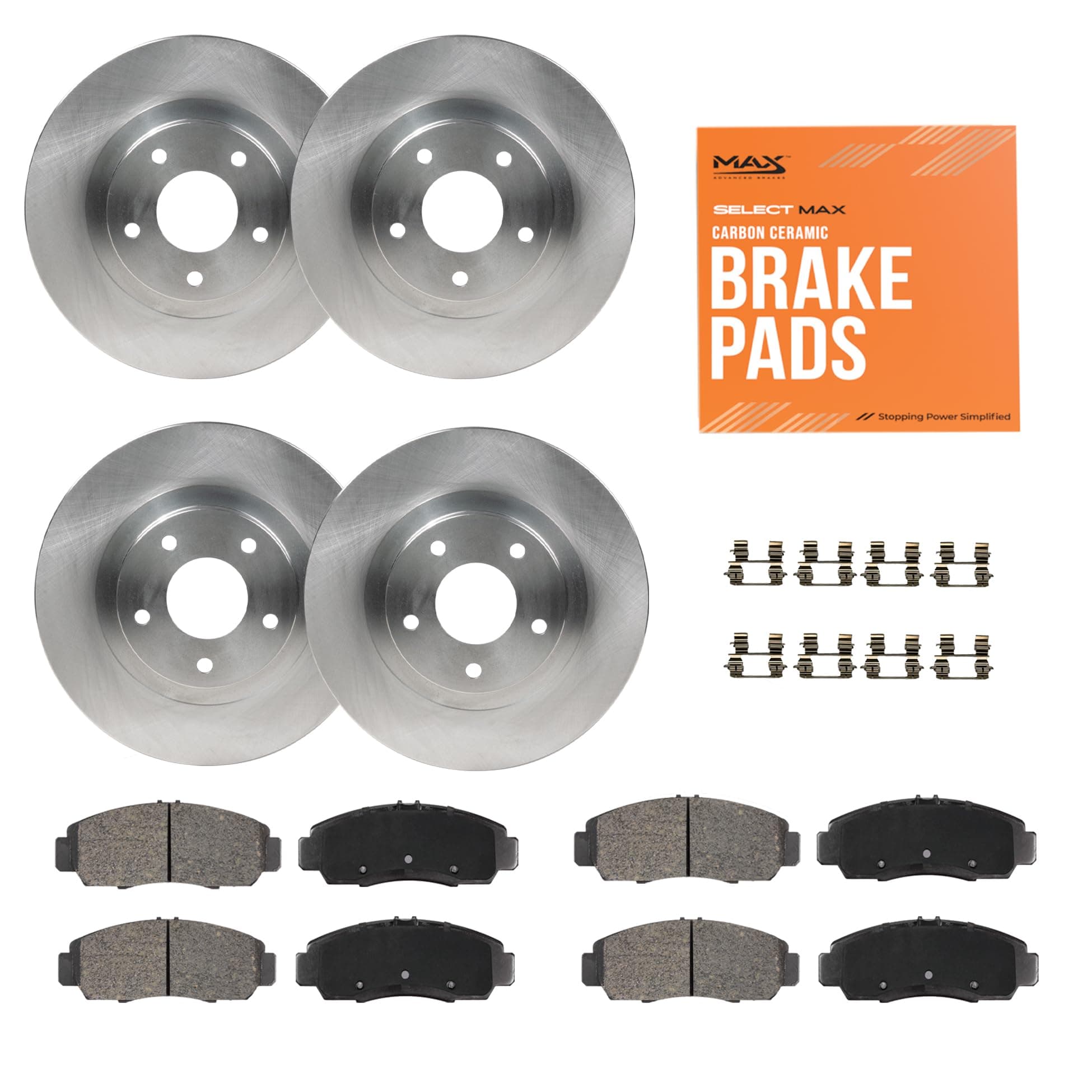Max Advanced Brakes Front & Rear Brake Kit Compatible With 2008 2009 Buick LaCrosse Allure Super Replacement Premium OE Disc Brake Rotors and Ceramic Brake Pads