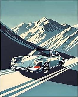 InkFlow Vintage Sports Car Poster - Classic Car Wall Art, Alpine Snowy Mountain Garage Decor, Retro Automobile Wall Art for Car Enthusiasts - 16x20 Unframed Wall Art