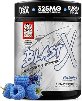 Old School Labs | Blast X Advanced Pre Workout Powder, Intense Energy Booster Preworkout for Men & Women- Blue Raspberry, 20 Servings