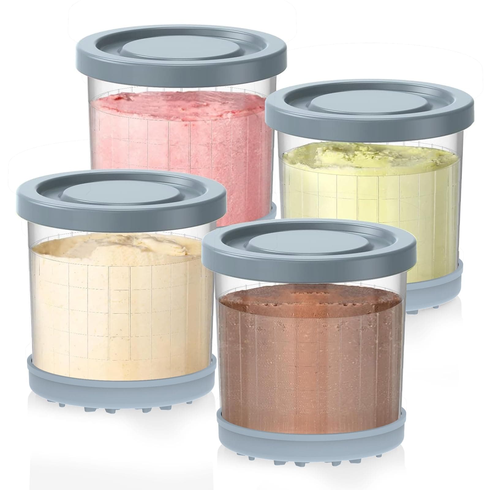 Ice Cream Containers 4 Pack - Extra Cups Replacement for Ninja Creami Pints and Lids - Compatible with NC300, NC301 & NC299AMZ Series Ice Cream Makers (Original 4 Pack-2)