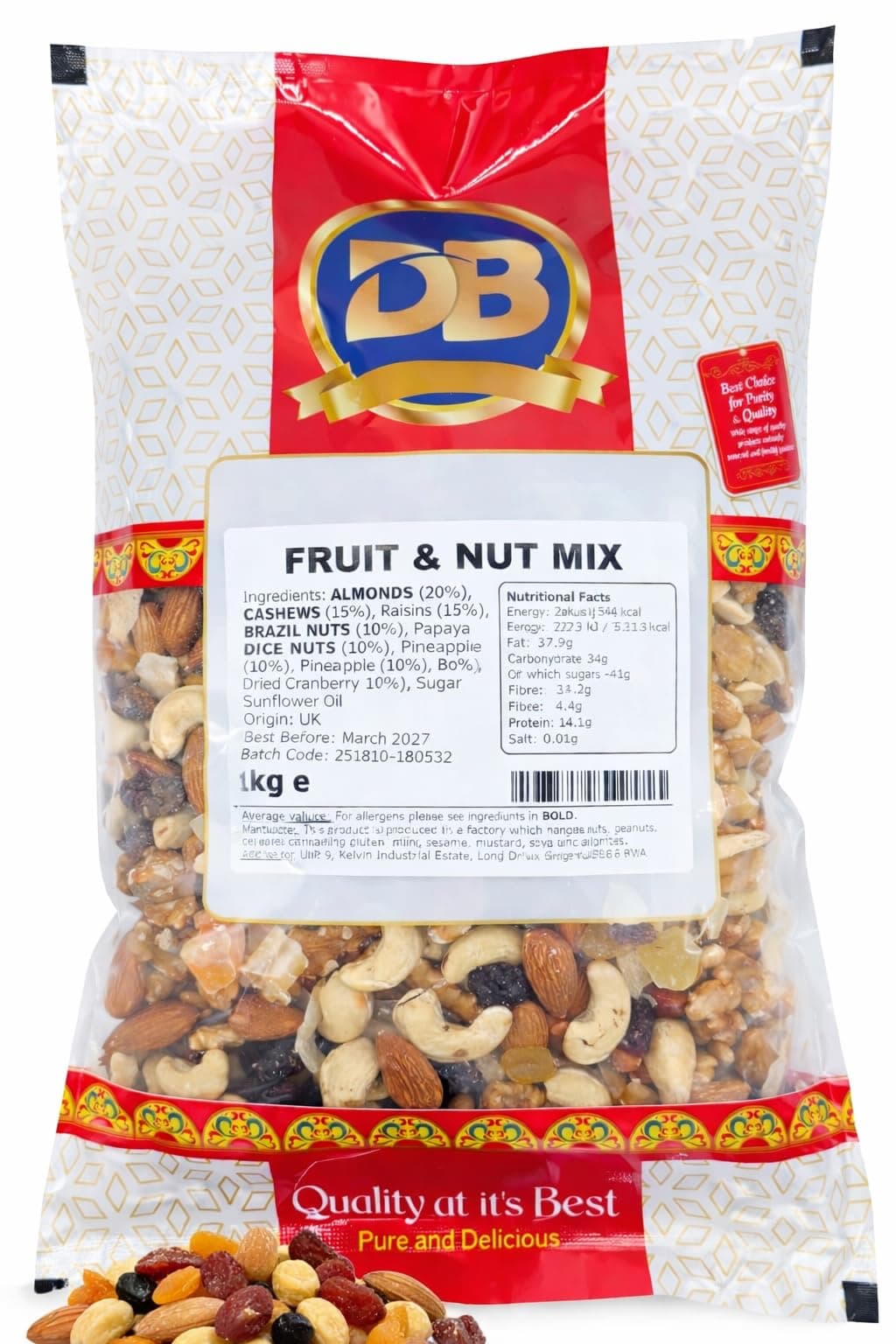 – Fruit and Nut Mix 1kg, Premium Quality Unsalted Mixed Nuts and Dried Fruits, Suitable for Vegetarian Diets