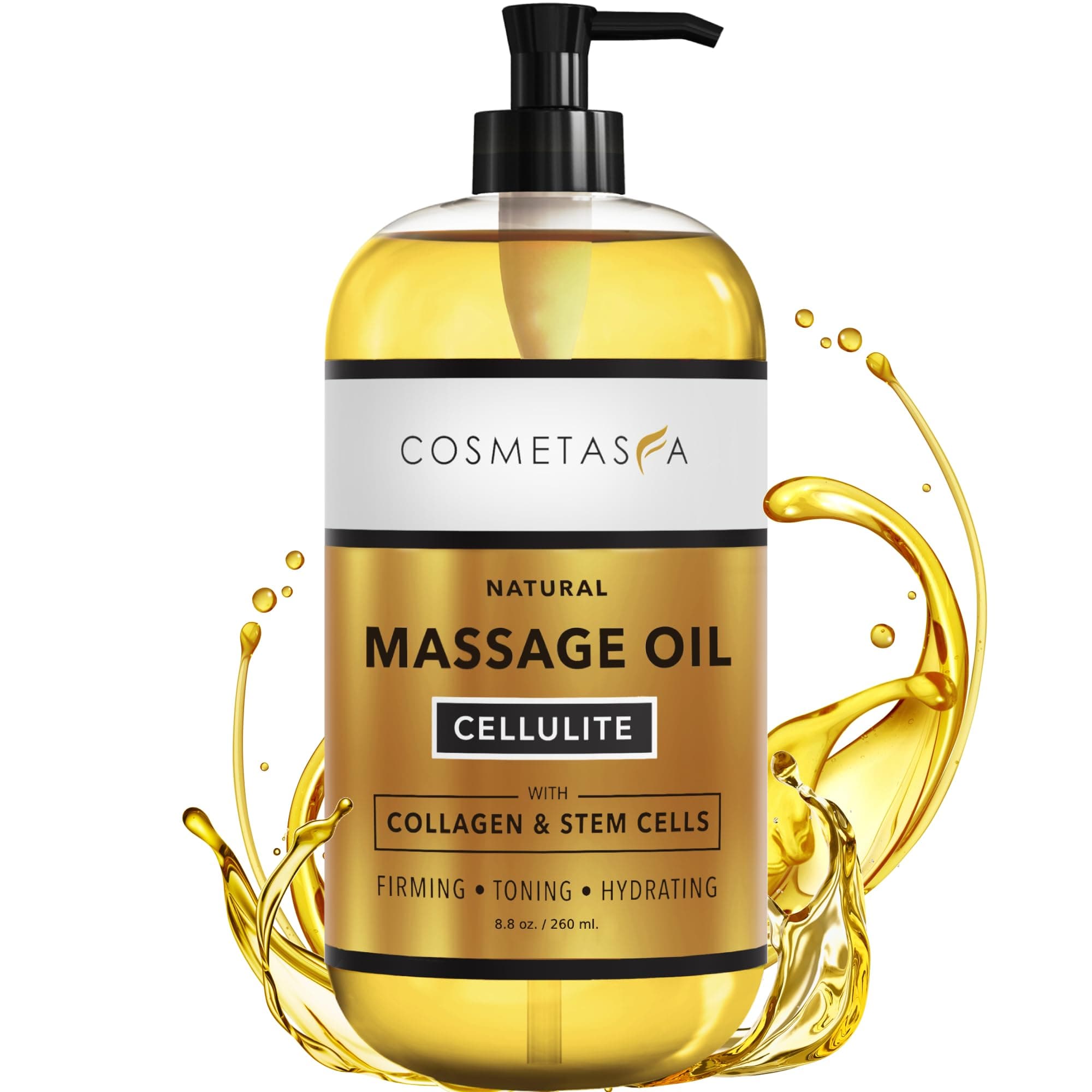 Cosmetasa Cellulite Massage Oil with Collagen & Stem Cells- 100% Natural Cellulite Oil, Assists with Firming, Toning & Moisturizes Skin 8.8 by