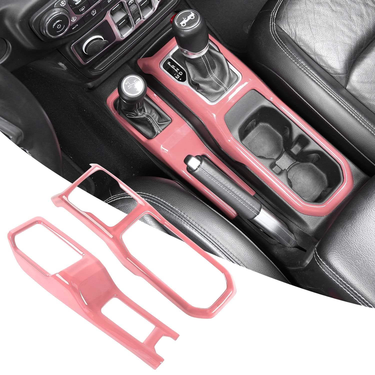 RT-TCZ Center Console Gear Shift Panel Trim Cover 4WD Four Wheel Drive Cup Holder Panel Trim Cover Decoration Interior Accessories for Jeep Wrangler JL JLU & Gladiator JT 2018-2024,Pink