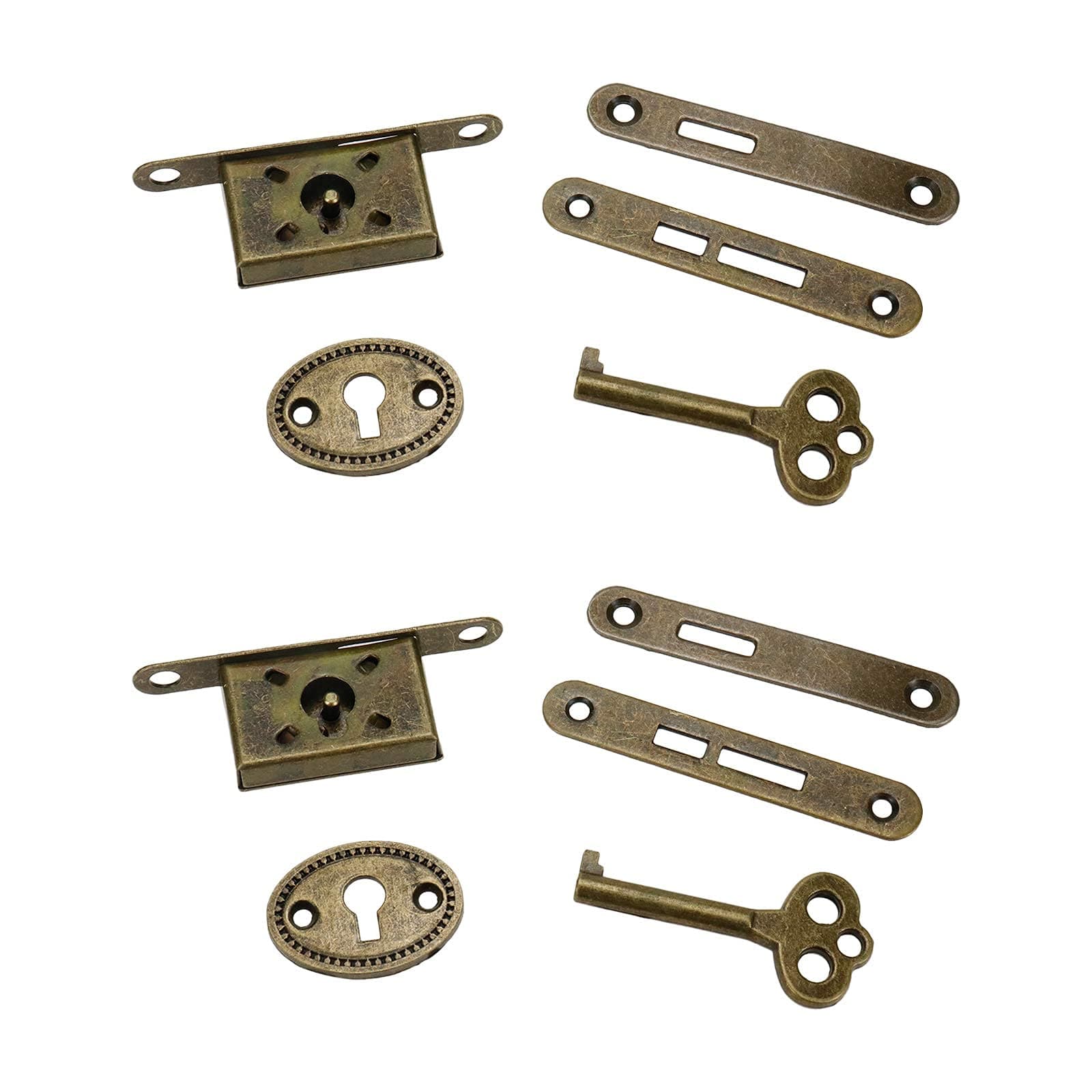 Mini Locks Set - Decorative Antique Cabinet Locks with Keys & Screws - Bronze