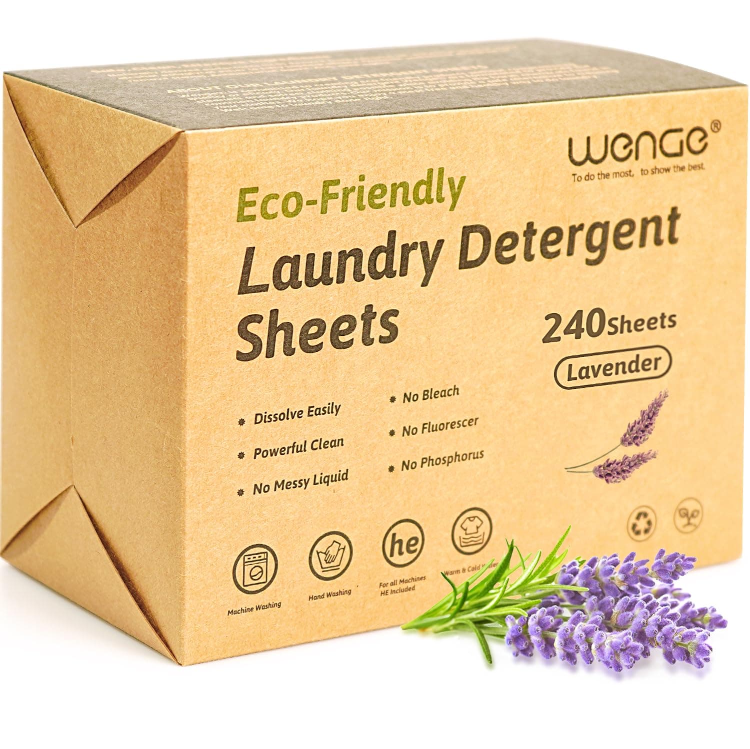 Wenge Eco-friendly Laundry Detergent Sheets - 240 Plastic-Free, Hypoallergenic Liquidless Washer Sheets for Home, Dorm, Travel, Camping (Lavender Scent)