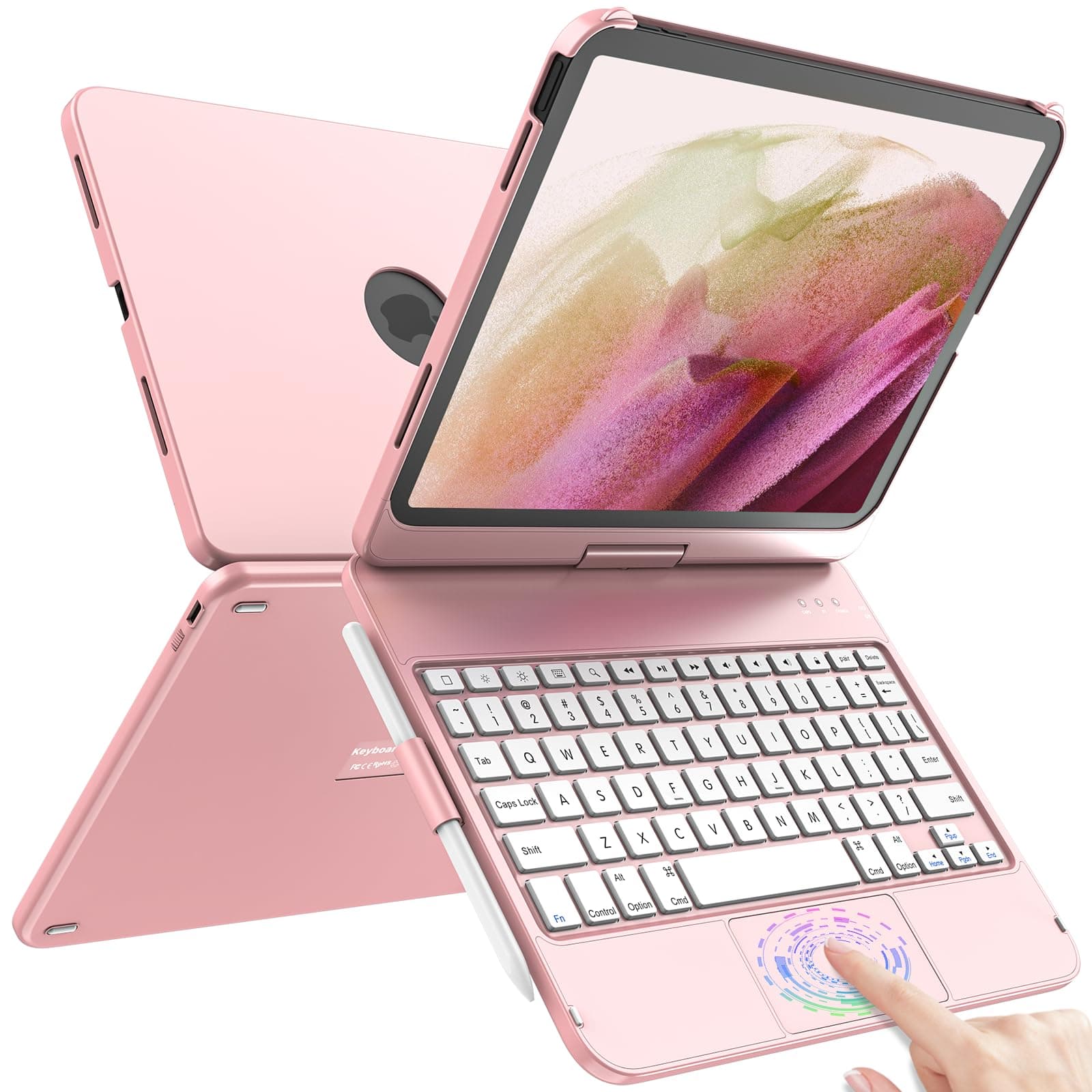 Touch iPad (A16) 11th Generation Case with Keyboard (11", 2025) & 10th Gen (10.9", 2022) - 360° Rotatable, Thin & Light, Multi-Touch Trackpad for iPad (A16) 11th/10th Gen (Pink)
