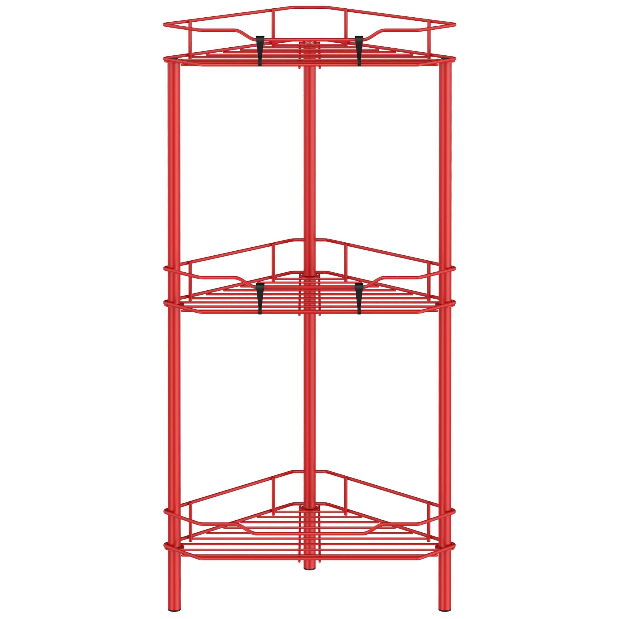 HuggieGems 3 Tier Floor Standing Corner Shower Caddy Organizer Shelf with Hooks, Bathroom Shelves Stand Rack, Red