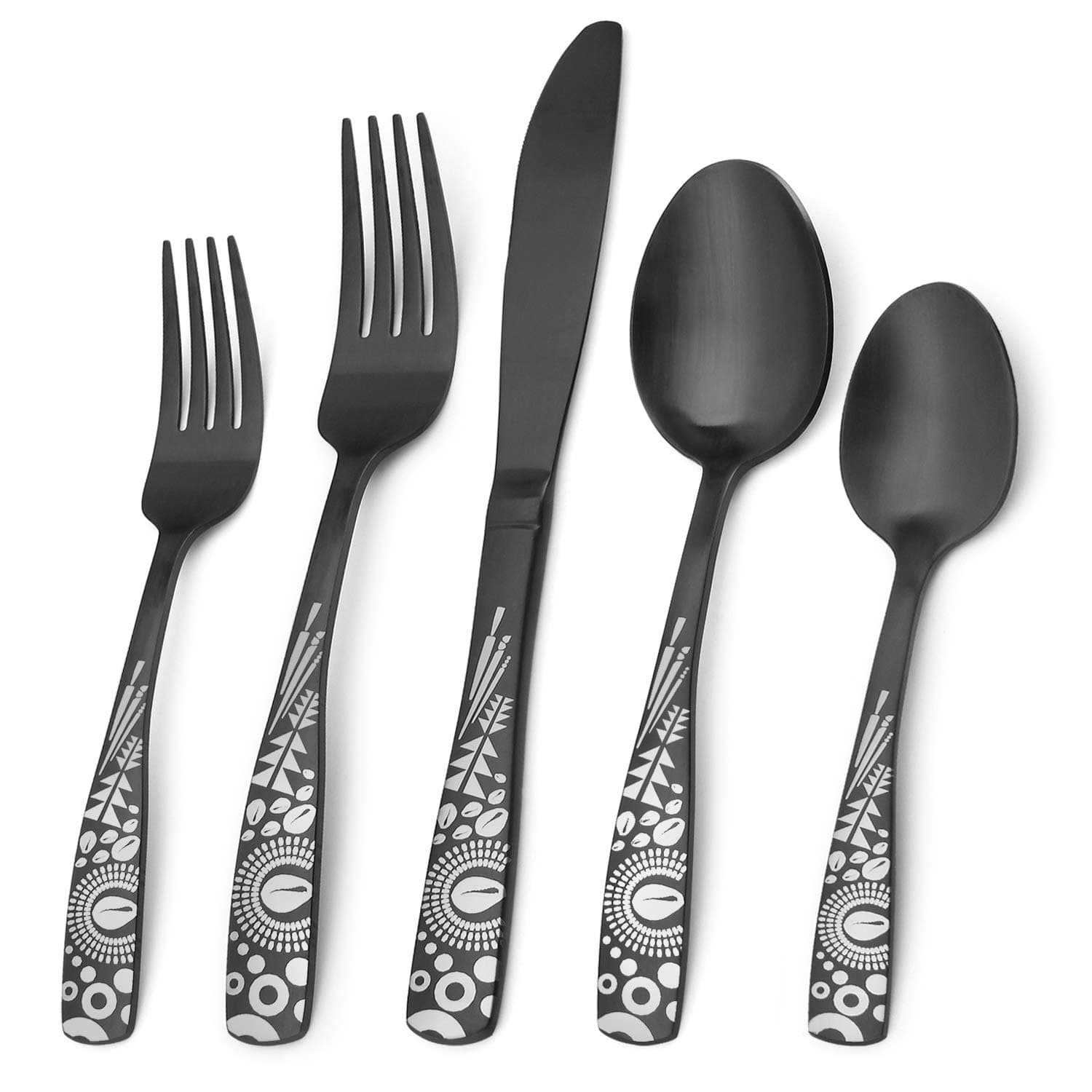 Matte Black Silverware Set, Bysta 20-Piece Stainless Steel Flatware Set, Kitchen Utensil Set Service for 4, Tableware Cutlery Set for Home and Restaurant, Satin Finish, Dishwasher Safe