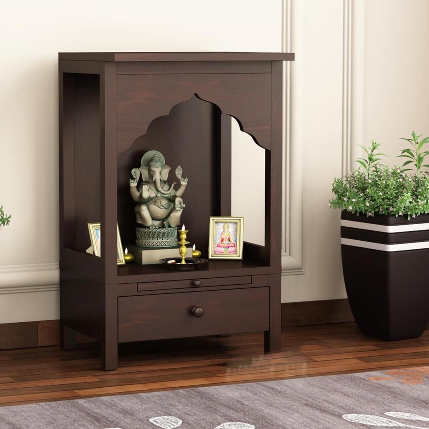 Santosha Decor Sheesham Solid Wood Home Temple Walnut Finish (Height: 60.96, Pre-Assembled)