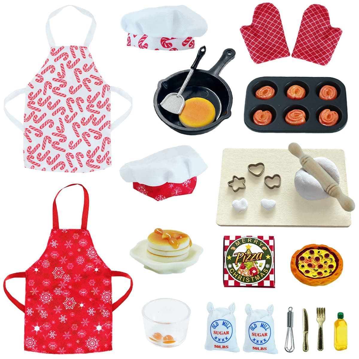 Christmas Elf Accessories - 28Pcs Elf Doll Cooking Accessories Include Baker Outfit Mini Baking Props for Elf Dollhouse, Xmas Elf Clothes and Accessories Gift for Kids