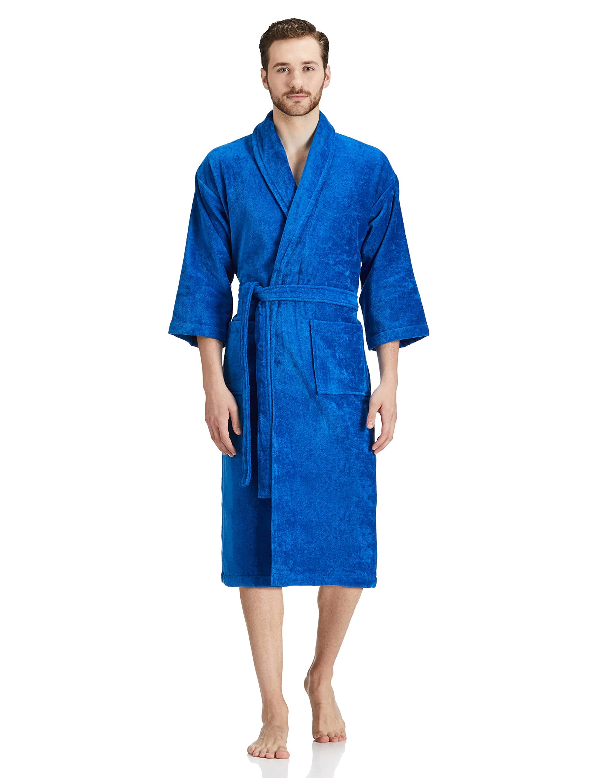Amazon Brand - Solimo 100% Cotton Unisex Bathrobe, Turkish Blue, Medium – Qty – 1 No