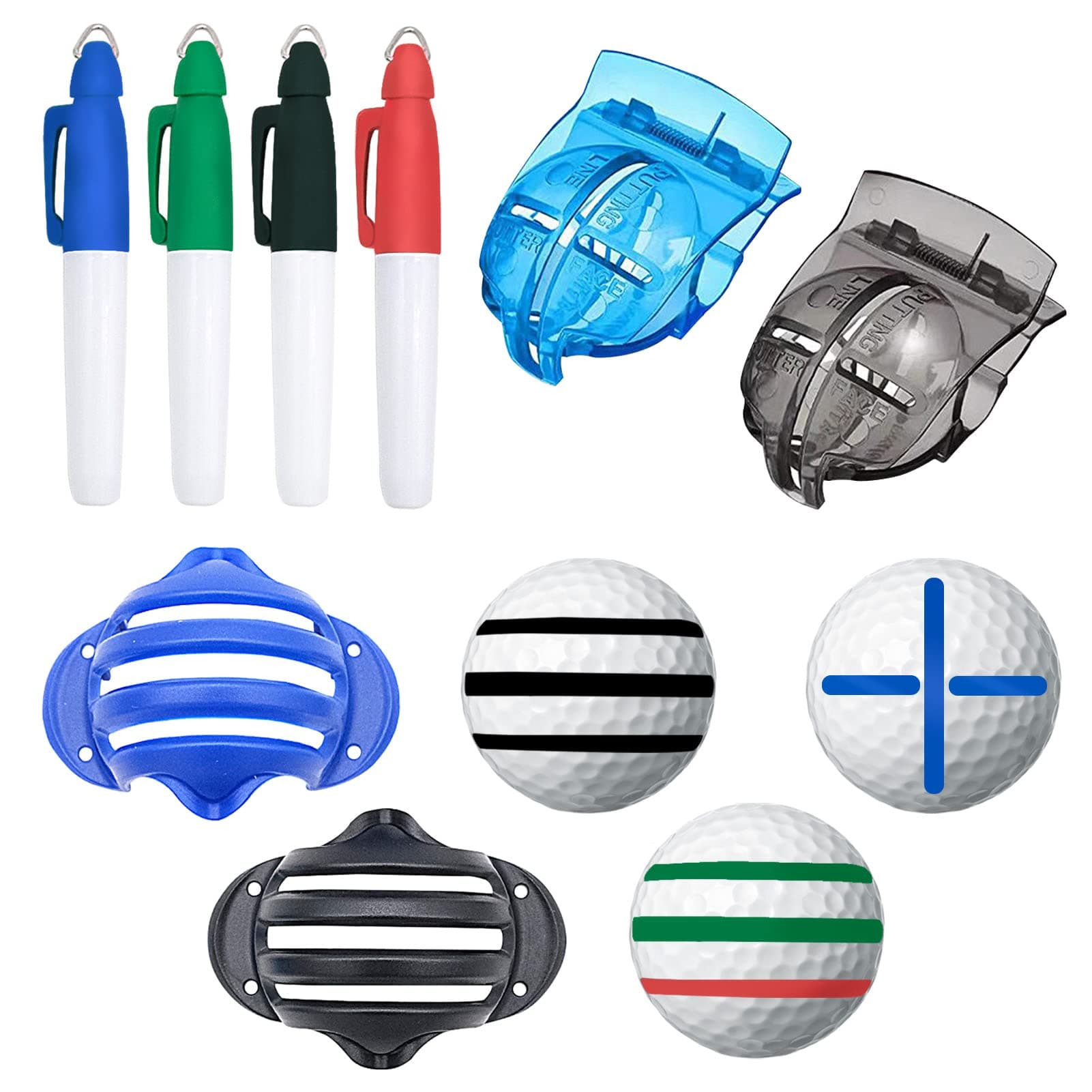 MEIYAXINWIN Golf Ball Line Drawing Marking Alignment Kits - 2 Pack Golf Ball Liner Template, 2 Pieces 3-line Style Golf Ball Marker and 4 Golf Ball Marker Tool