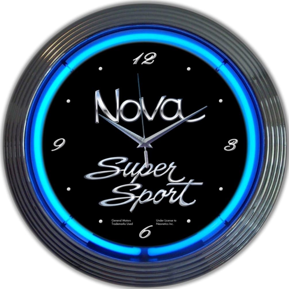 GM Chevy Nova Neon Clock (Blue) (15 H x 15 W x 3 D)