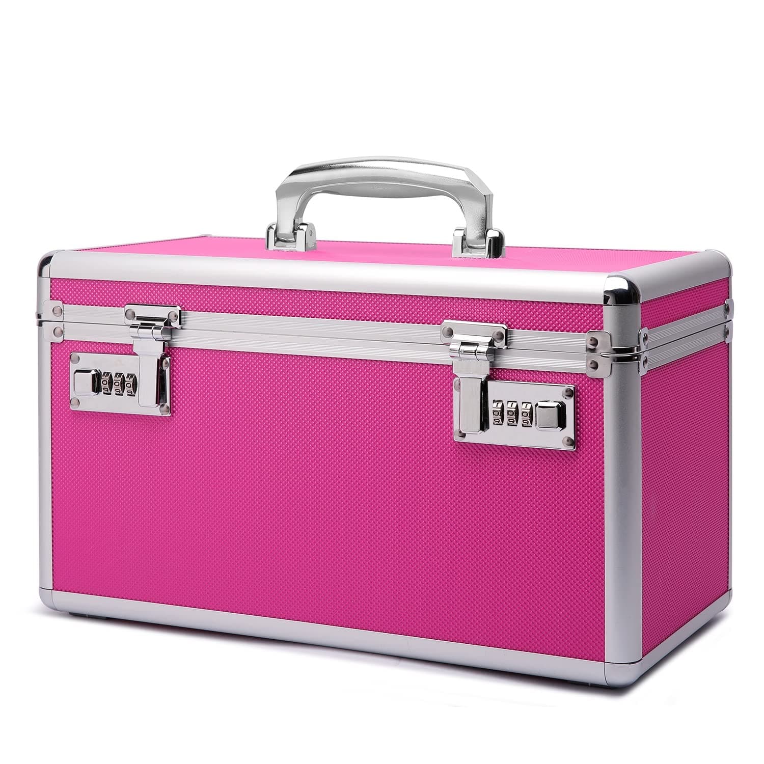 HEWEI WORKSLockable Medication Box with Portable Storage Case, 14.2''x 7.2''x 8.2'', Childproof Medicine Lock Organizer, Locking Box for Secure Cash, Jewelry, ID Documents (Pink/Large)