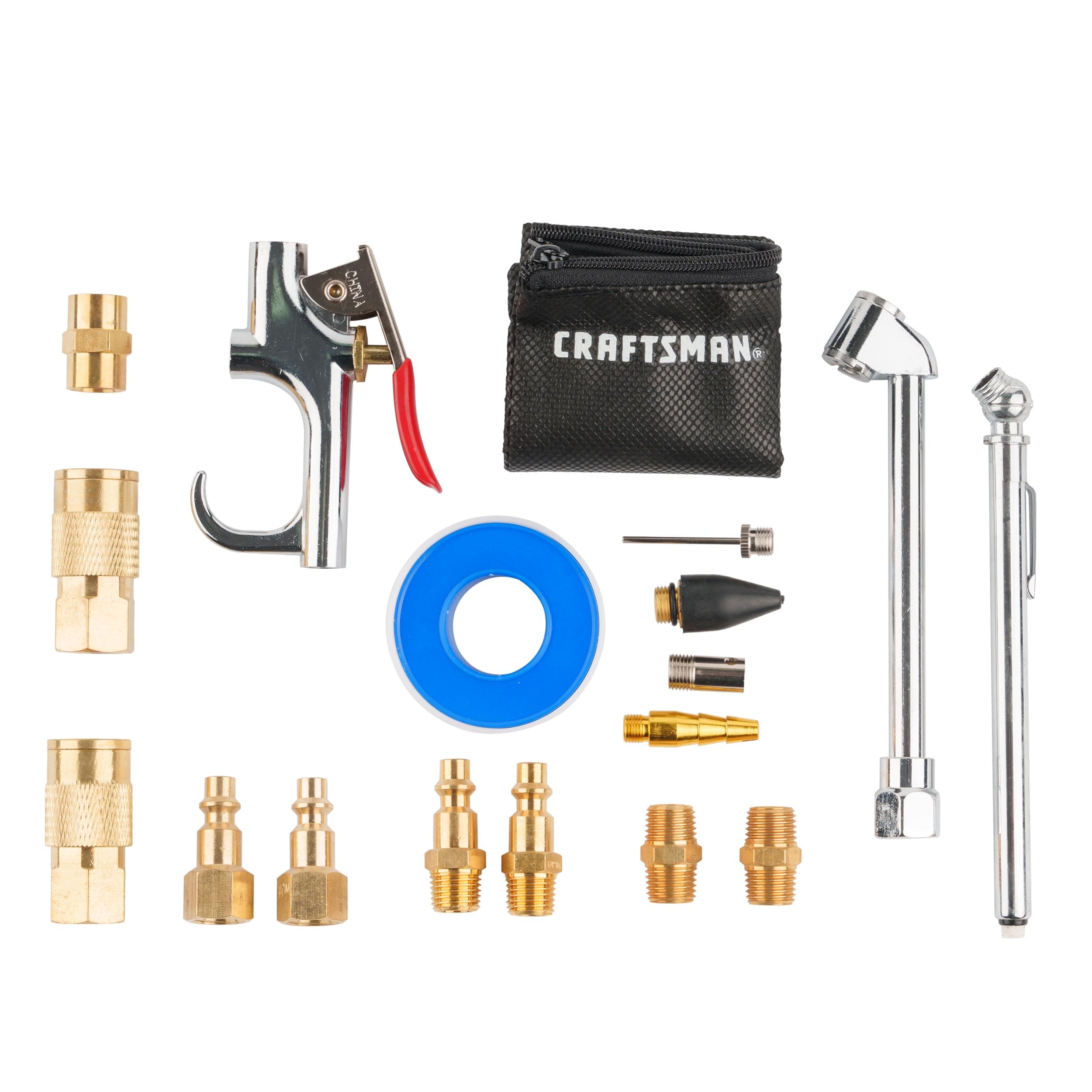 18-Piece Air Compressor Accessory Kit, Includes Blow Gun, Tire Inflator, Brass Fittings, and Storage Bag
