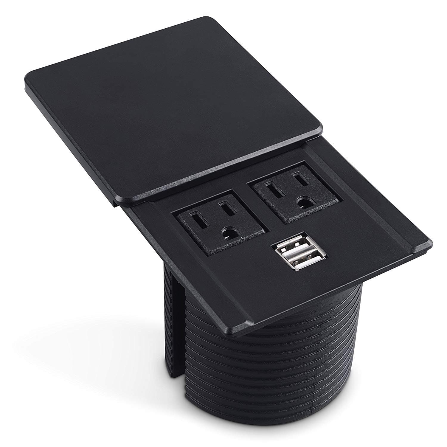 Desktop Power Grommet Data Center Desk Outlet Socket with 2 USB Ports Hidden Design (Black)