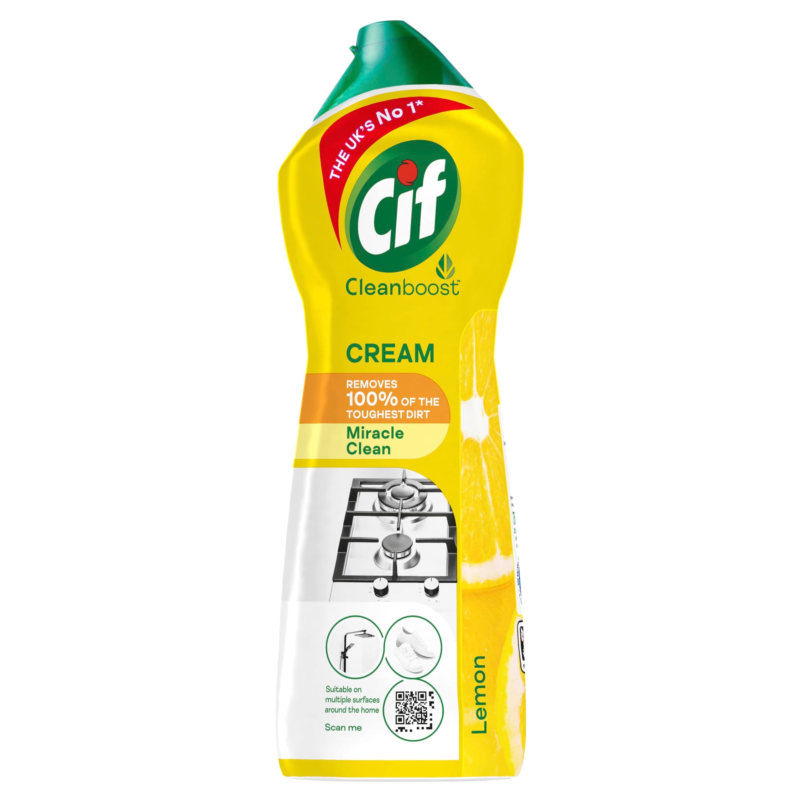Cif Lemon Cream Cleaner multipurpose surface cleaner with 100% natural cleaning particles removes 100% of the toughest dirt 750 ml