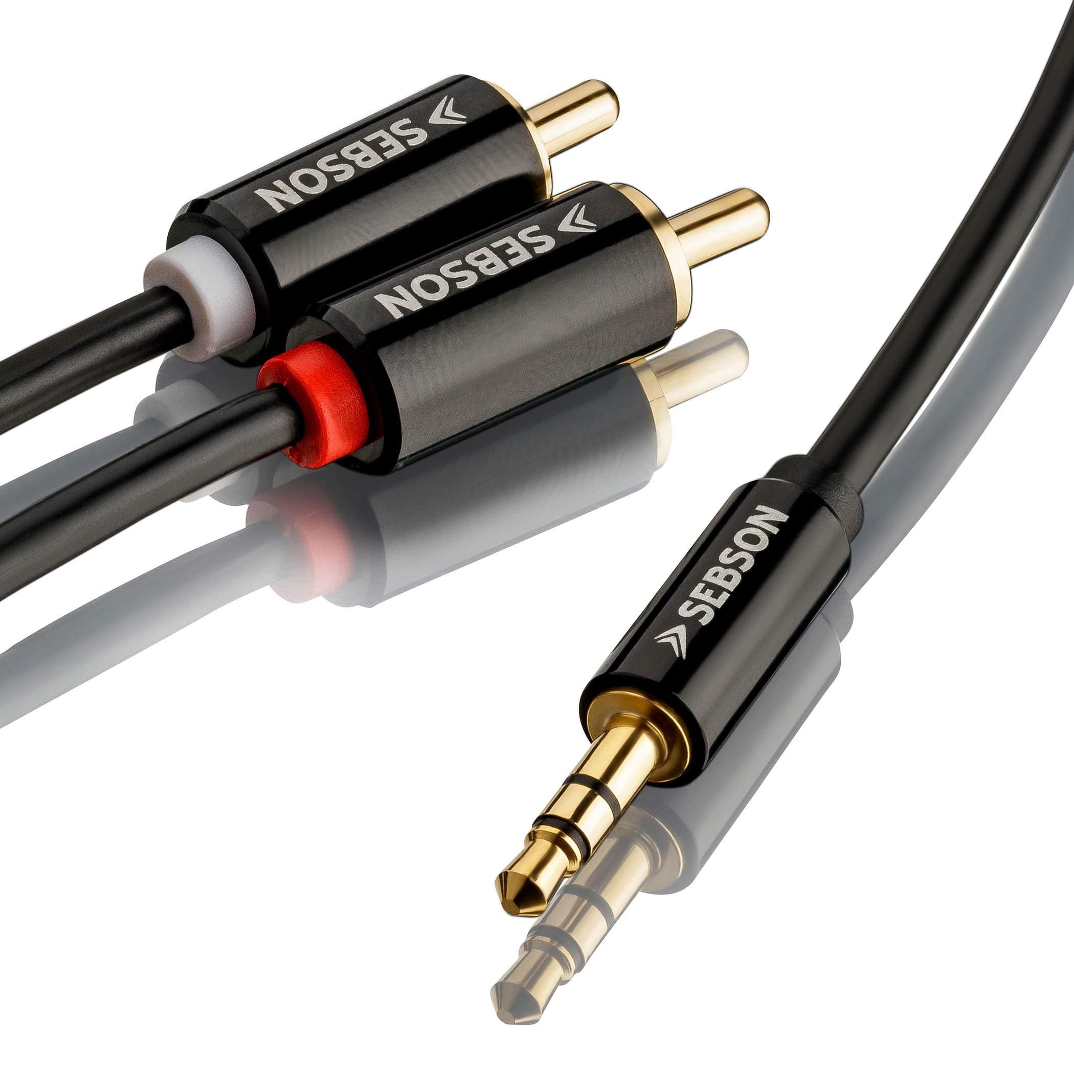 SEBSON Audio Cable 5 m Jack 3.5 mm to 2 RCA Male RCA to Jack Gold-Plated Shielded
