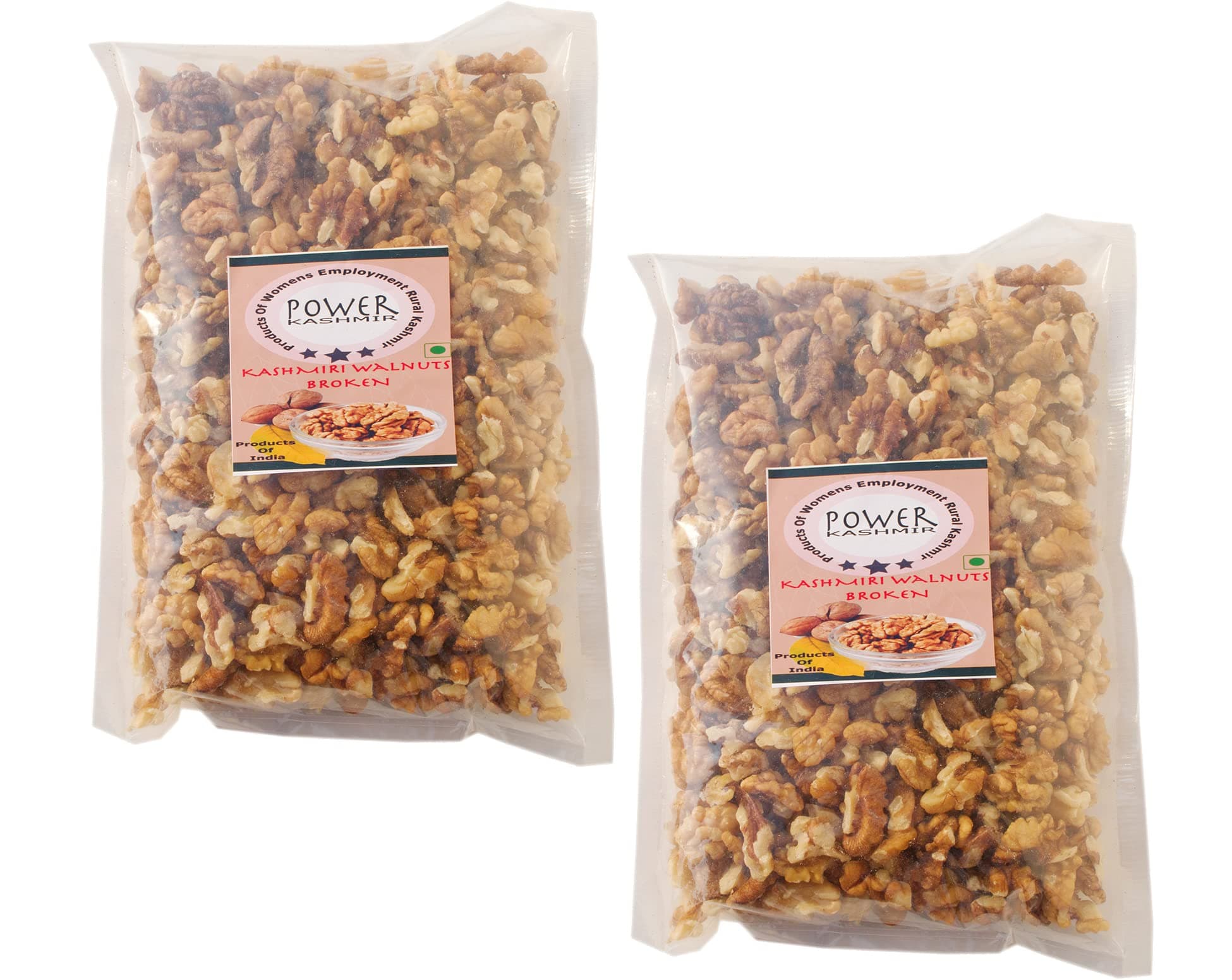 Power Kashmir Broken Walnut kernels 500 Grams ( Pack of 2 ) 250X2 , Kashmiri Akhrot Tukda Giri, Kashmiri Walnut Broken