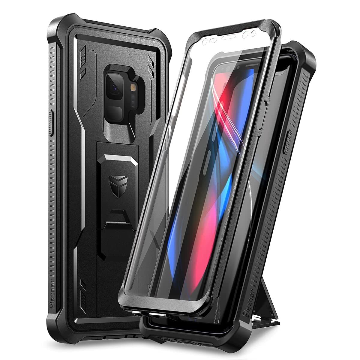 Dexnor for Samsung Galaxy S9 Case, [Built in Screen Protector and Kickstand] Heavy Duty Military Grade Protection Shockproof Protective Cover for Samsung Galaxy S9 Black