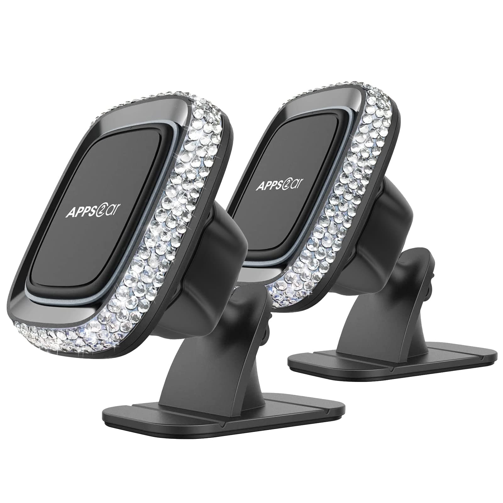[2 Pack]Magnetic Phone Mount for Car, [Thick Case & Heavy Phone Friendly]Bling Magnetic Phone Holder for Dashboard, Universal Hands Free Crystal Car Mount Magnet, Fit for All Smartphone & Mini Tablet
