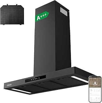 CIARRA CBCB9102-P A+++ Extractor Hood 90 cm Recirculation Extractor Hood 650 m³/h Wi-Fi App Touch Control 4 Levels Includes Booster Black Wall Hood with CBCF004 Activated Carbon Filter