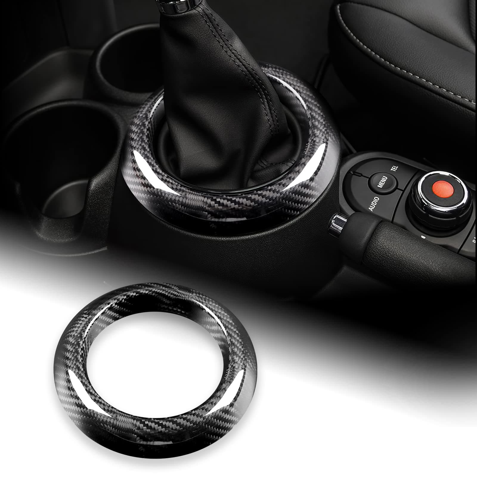AIRSPEED Car Gear Shift Panel Circle Cover Sticker Real Carbon Fiber Gear Box Shift Center Frame Decorative Sticker Trim for Mini Clubman F54 F55 F56 F57 Countryman F60 Accessories (Black)