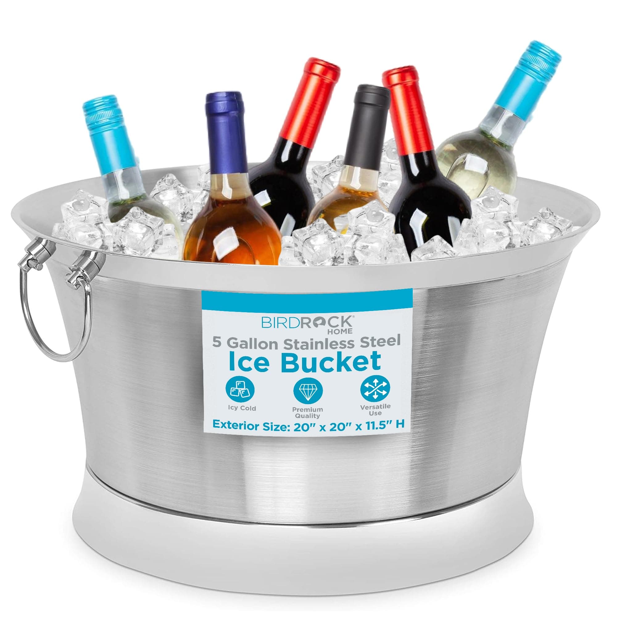 - Double Wall Beverage Tub - Stainless Steel Ice Bucket, Metal Drink Cooler with Handles, for Parties & Events, Decorative Beverage Chiller - Large