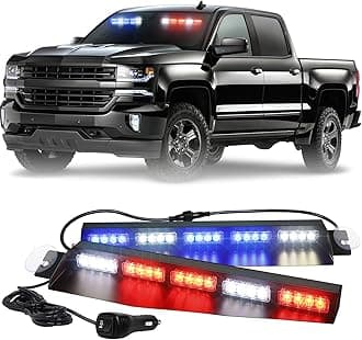 XRIDONSEN 34 inch Emergency Visor Police Lights 40 LED Red Blue Police Light Bar Safety Flashing Warning Hazard Interior Front Windshield Strobe w/White Take Down Deck Split Mount for Vehicles Trucks