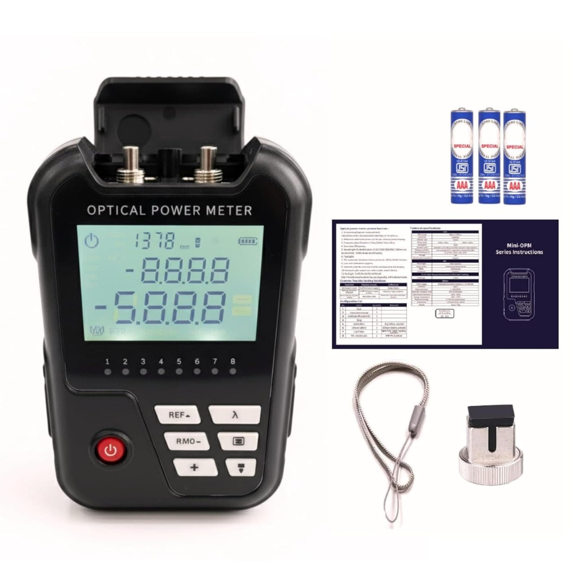Techtest 4 in 1 Optical Power Meter with Laser Light -50~+26dbm Fiber Optic Tester Electric Meter Network Cable Tester Led Light Optical Power Meter Vfl Visual Fault Locator 2mw