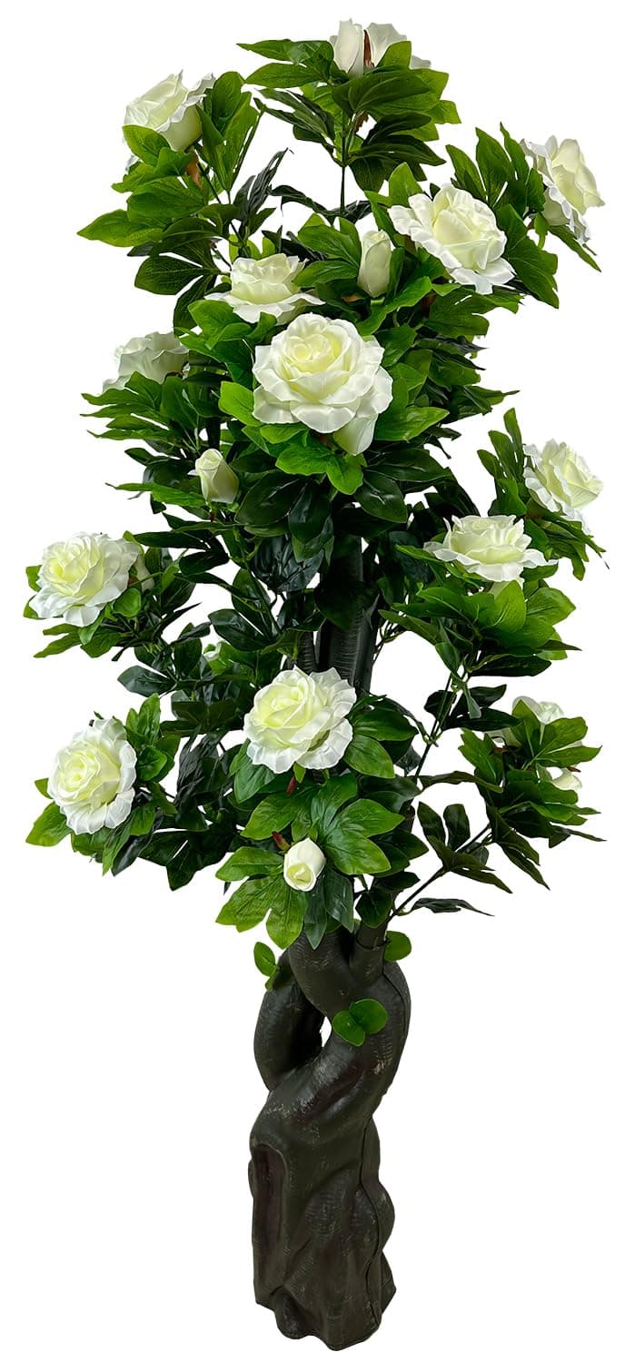 Artificial Rose Tree, 5.6ft White Faux Rose Tree with Green Leaves for Living Room Office Home Outdoor Indoor Decor