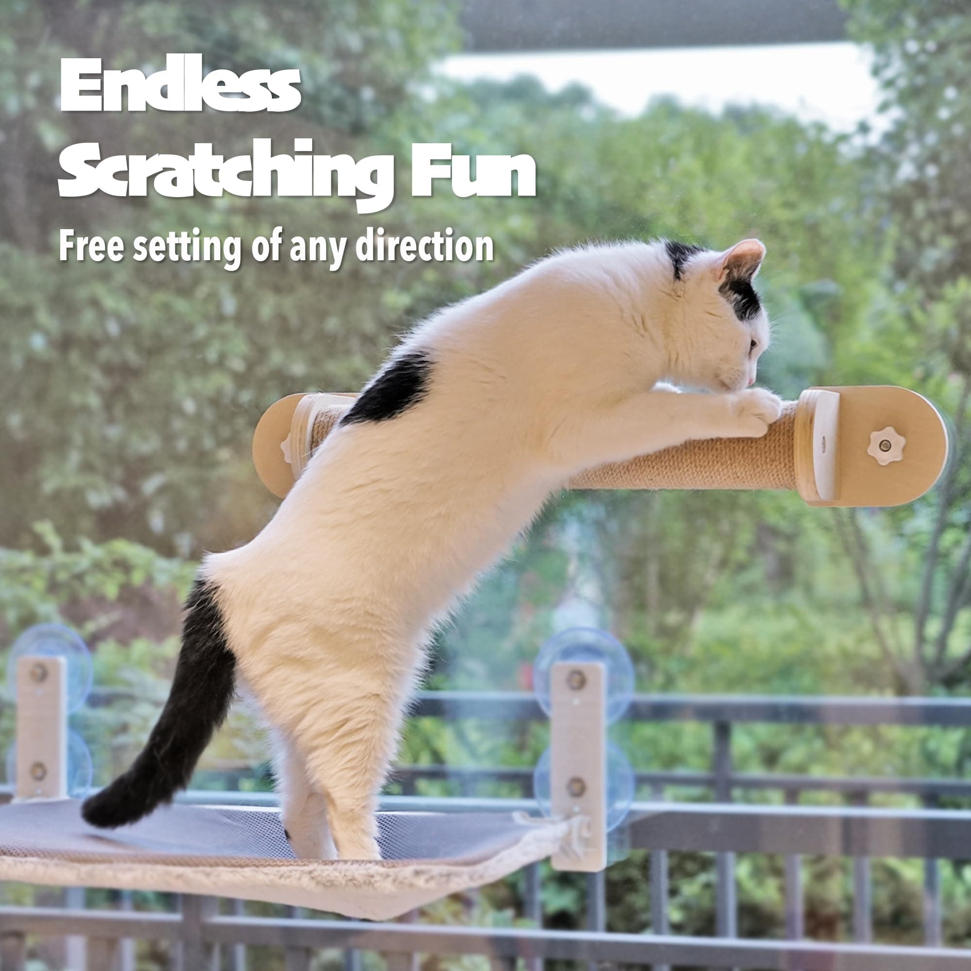 PETKARAY 23.5" Window Scratching Post for Indoor Cats, Wooden Window Perch Climber, Window Mount Cat Scratcher with Suction Cups