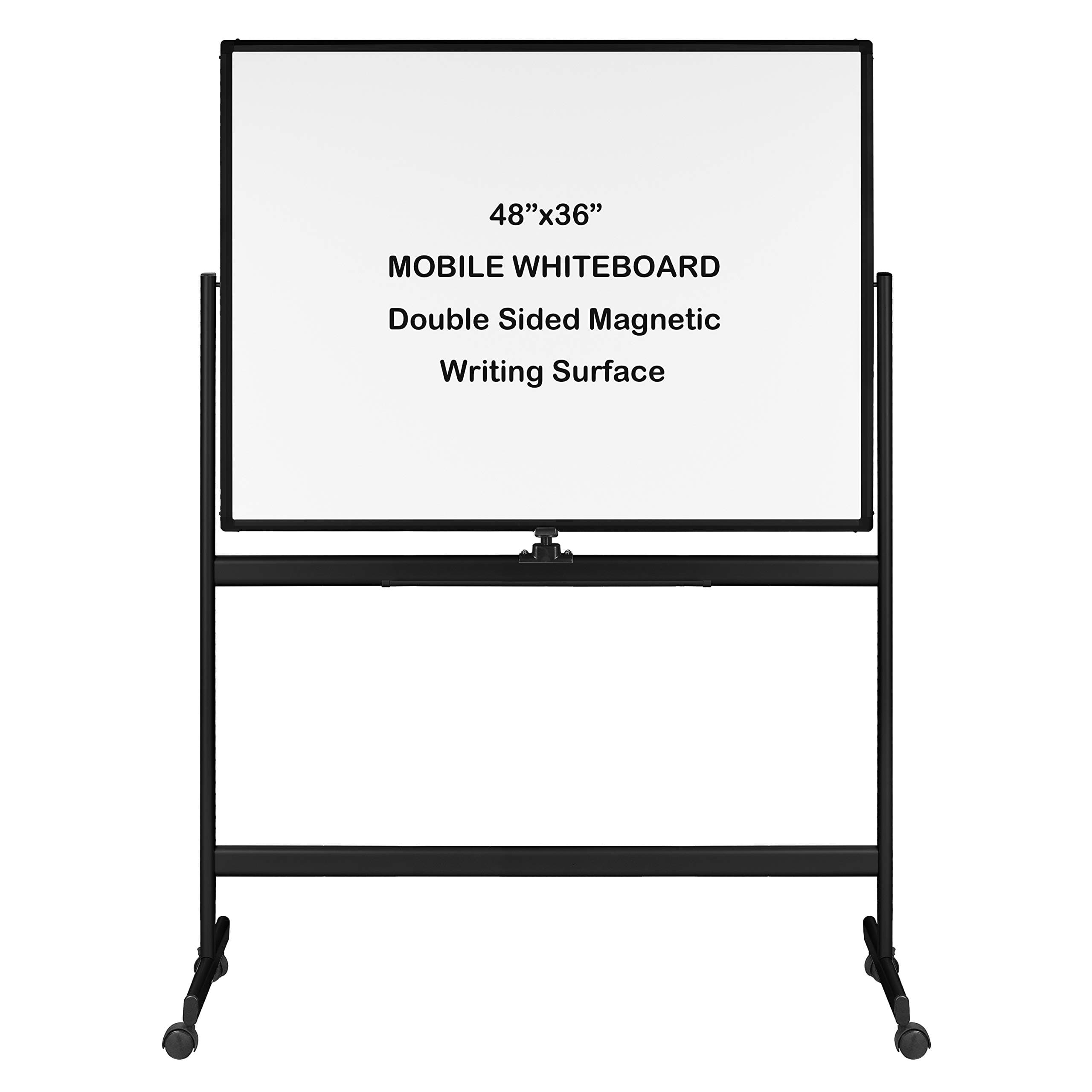 INNOVART Mobile Whiteboard 48” x 36”, 360° Reversible Double Sided Magnetic Dry Erase Board with Portable Rolling Stand on Wheels, Easel Standing Board with Black Aluminum Frame