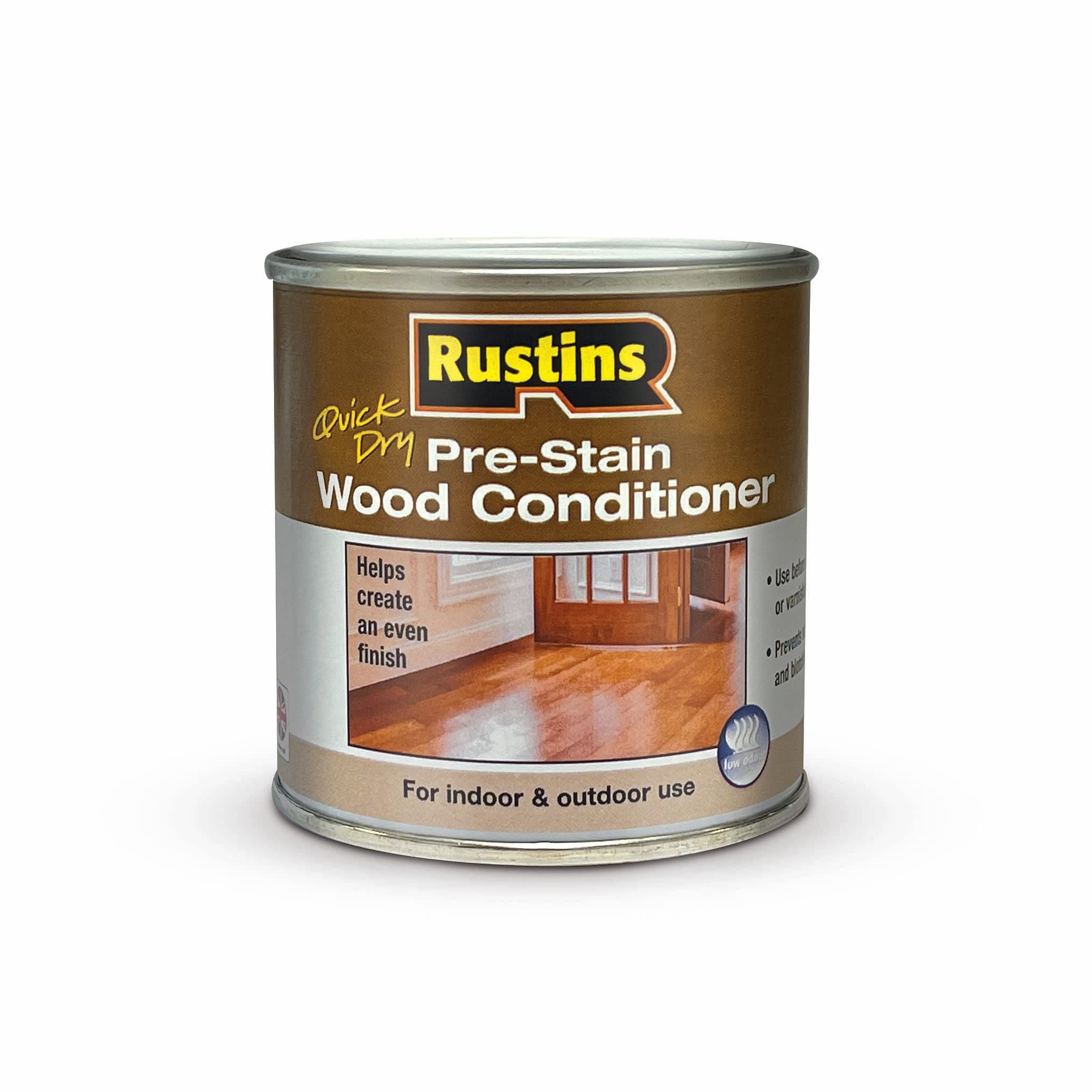 RUSTINS Pre-Stain Wood Conditioner 250ml, Clear, Water-Based, 8.45 fl.oz, 75mm x 75mm x 78mm, Covers up to 25 sq. m per 250ml, 1 Coat