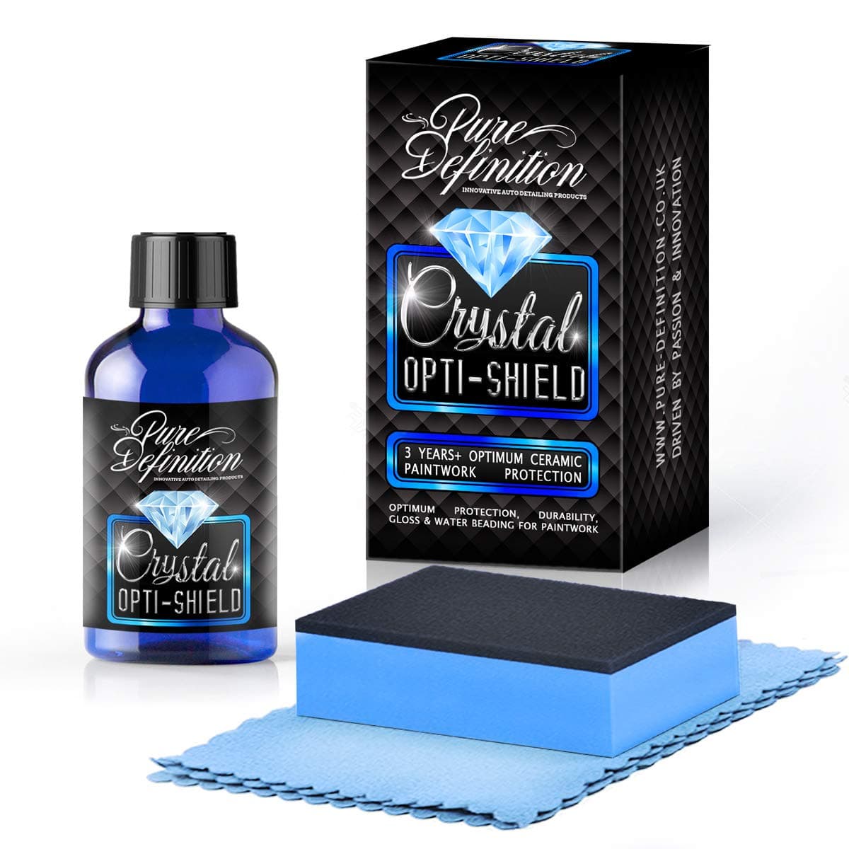 Pure DefinitionCeramic Coating Kit, Over 3 Years Car Paintwork Protection, Hydrophobic Water Beading Paint Sealant, Ceramic Opti-Shield Comes With Cloth and Applicator Pad