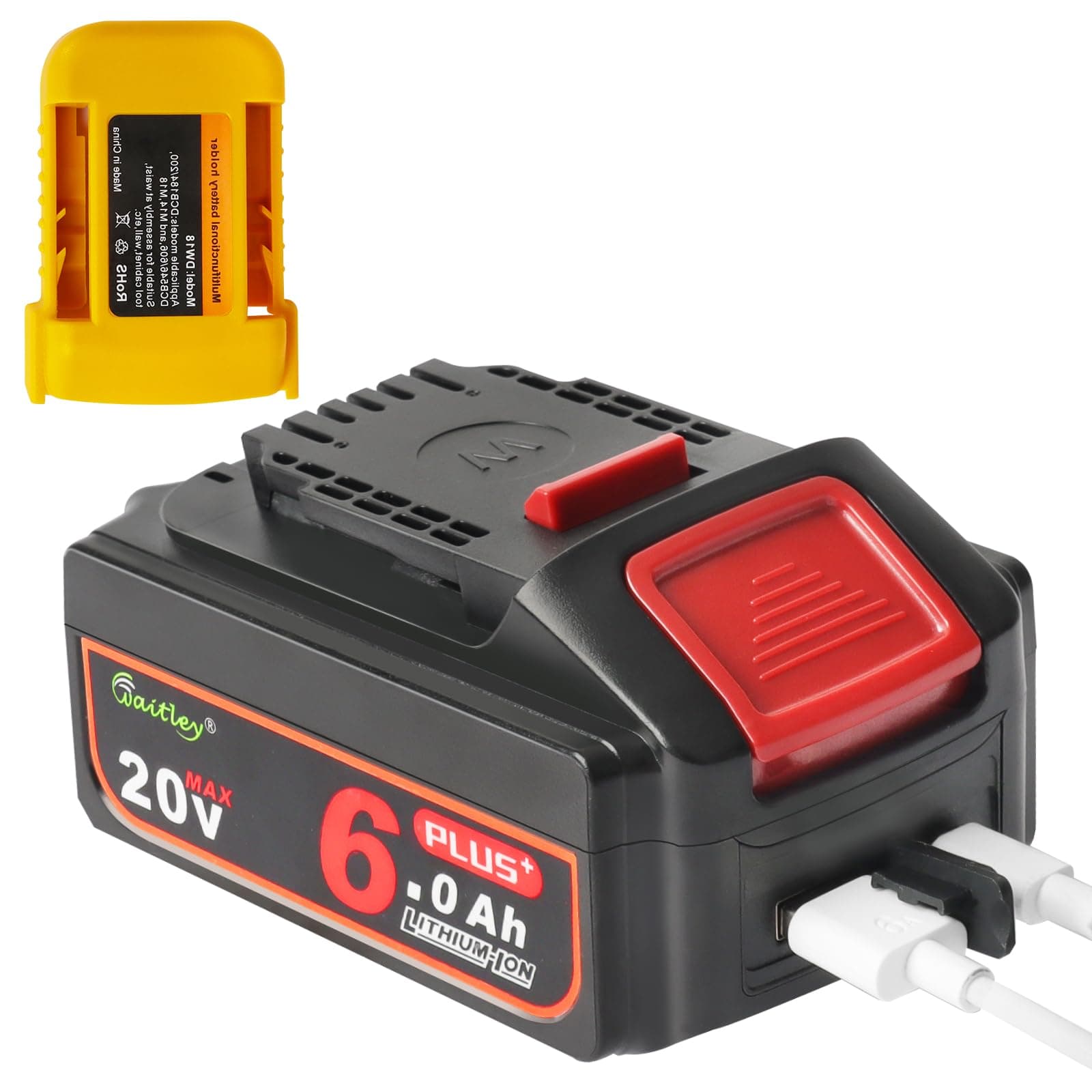 Upgraded 20V Real 6A Plus Compatible with Dewalt 20 Volt Cordless Power Tools with USB Socket and Type-C Fast Charging (Not Made in Dewalt)