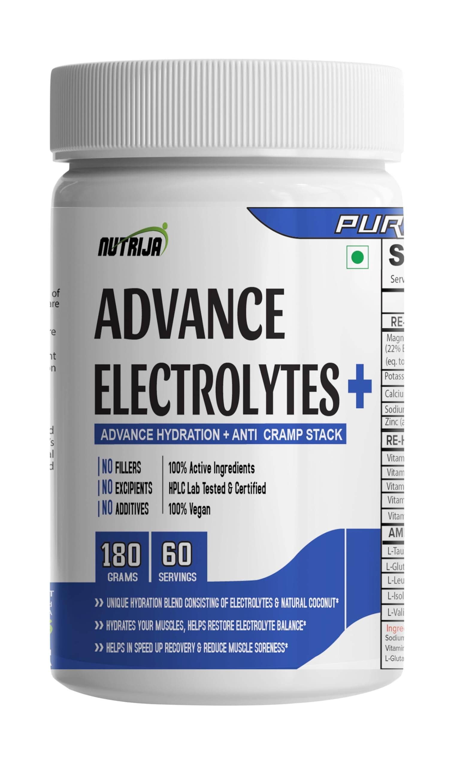 NutriJa Advance Electrolytes+ | Advance Hydration + Anti Cramp Stack | Enhance Performance & Endurance (Tangy Orange) 60 Servings