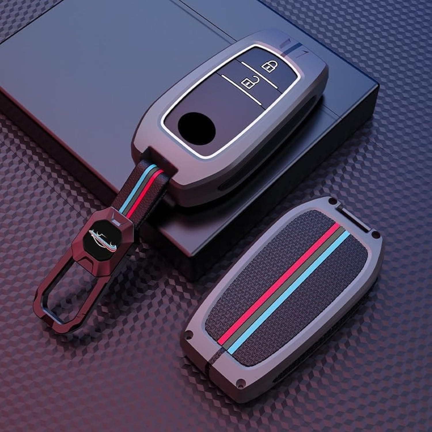 BKN Premium Metal Soft Car Key Shell with Keychain & Full Protection 2 Button Key Cover for Toyota Innova Crysta| Hycross Land Cruiser| Hilux| Toyota Hycross Innova Smart Key