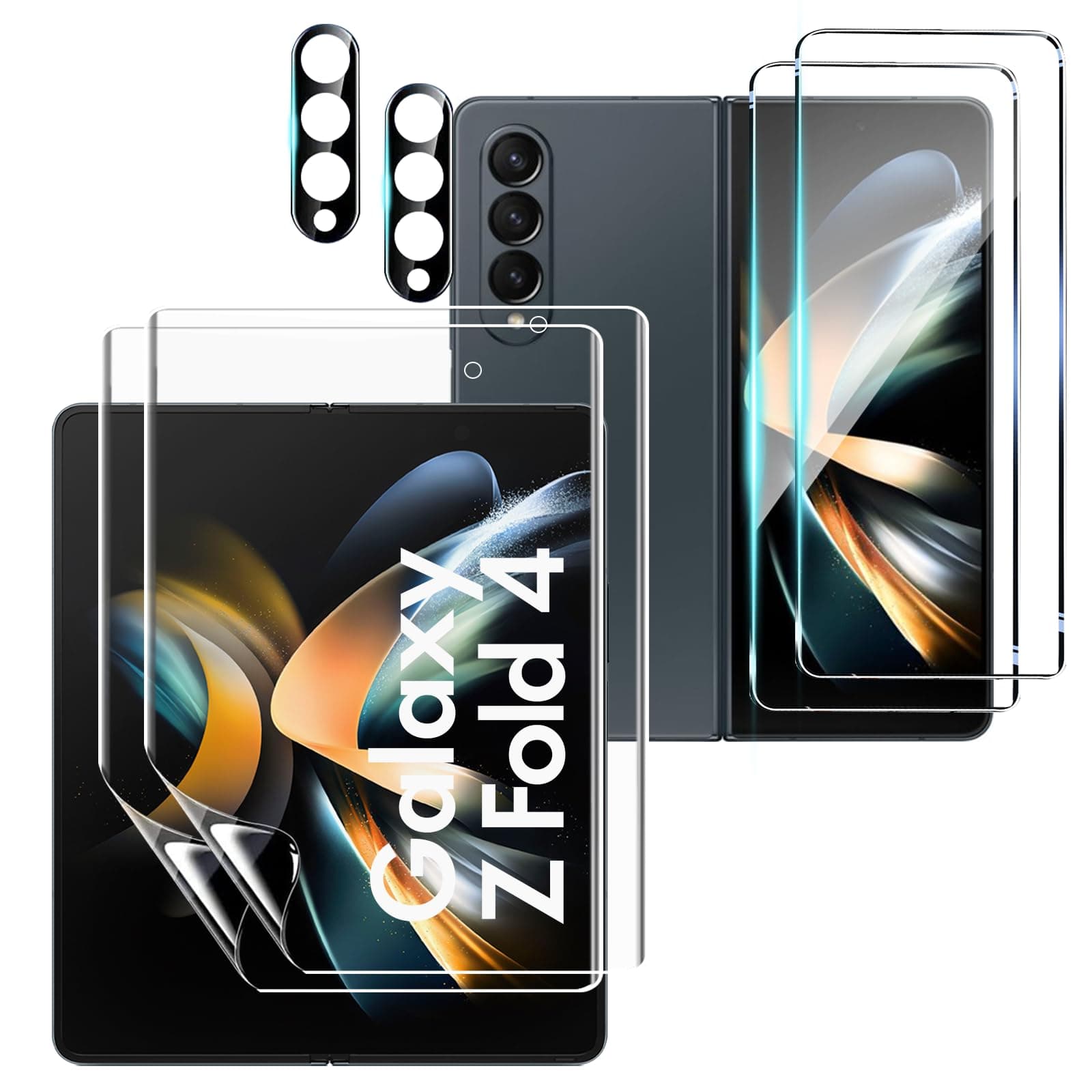 [2Set 6PCS Screen Protector Compatible with Galaxy Z Fold 4 5G, 2 Inner TPU Films + 2 Outer Tempered Glass + 2 Camera Lens Protectors, High Clarity, Anti-Shatter